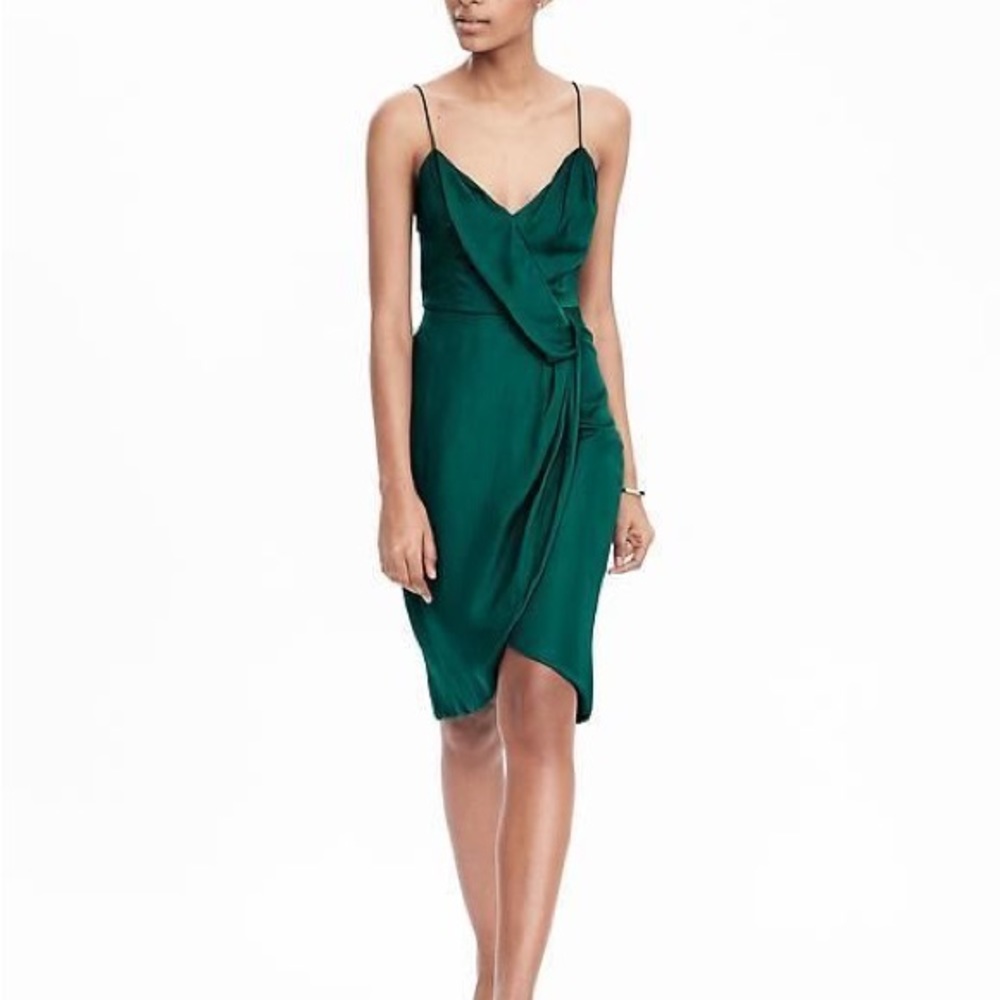 Banana Republic Drape Front Green Silk Dress